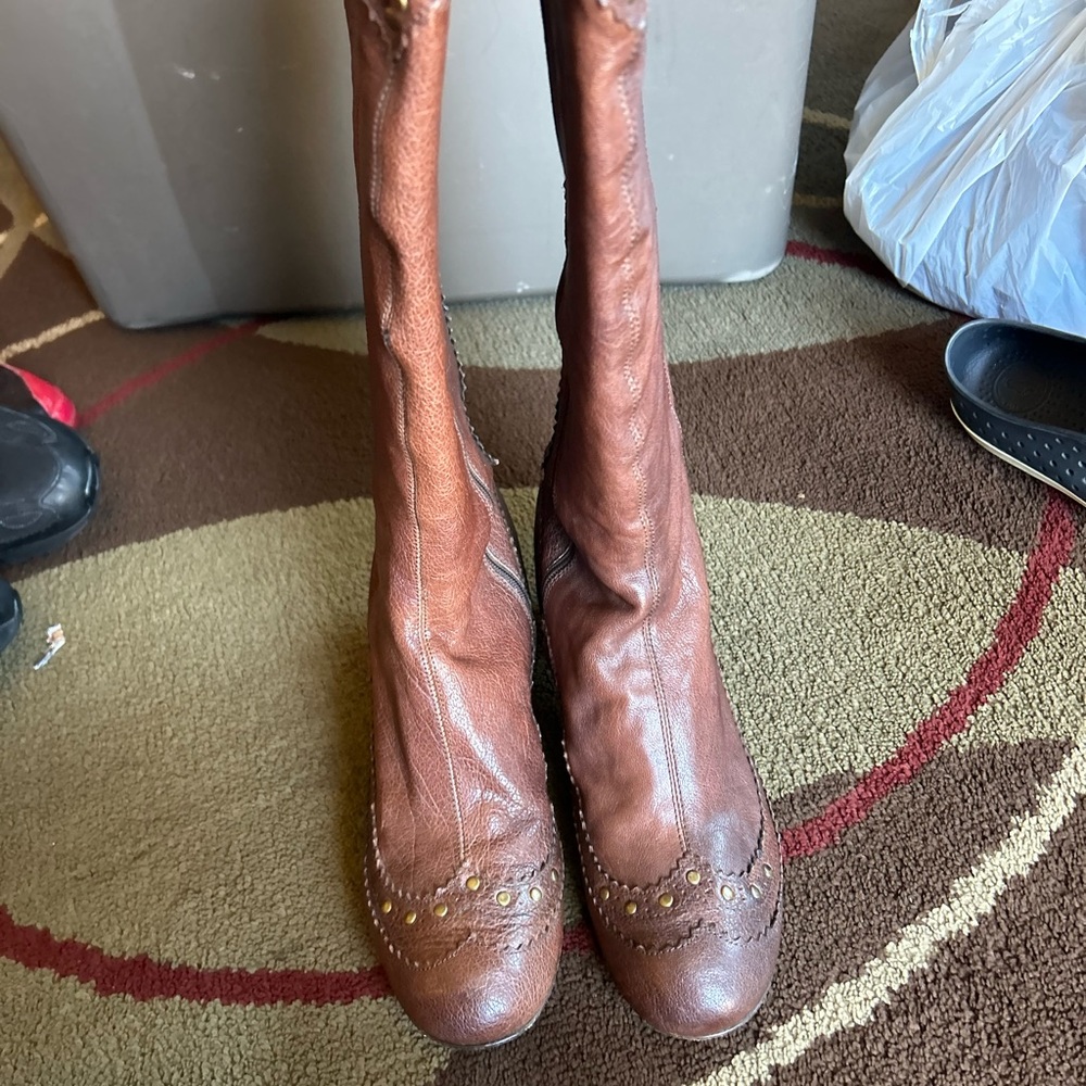 Cafe Noir Embroidered knee leather boots size 9.5